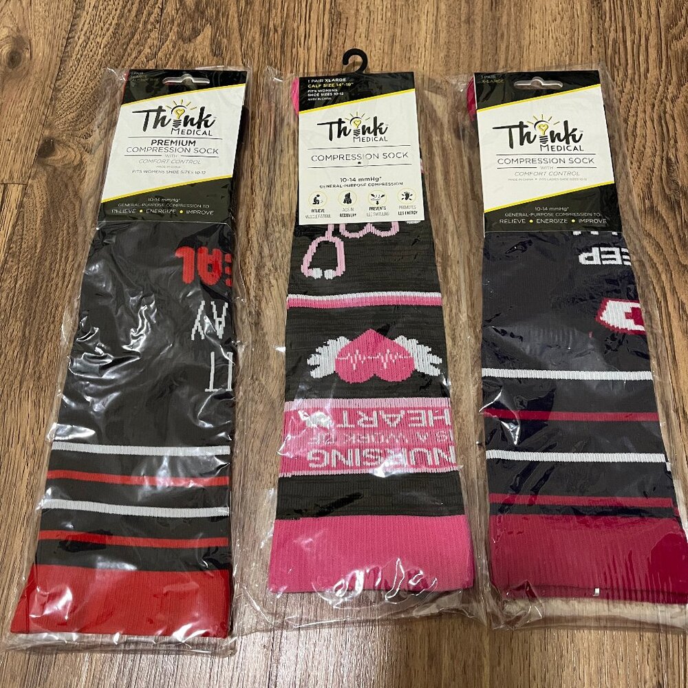 Size XL Nurse Nurses Medical Themed Light Compression Socks Lot Of 3